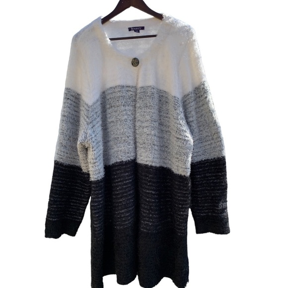 NEW Roaman's Long Black Gray Cream Cardigan Sweater Size 2 X Single Button - Picture 8 of 10